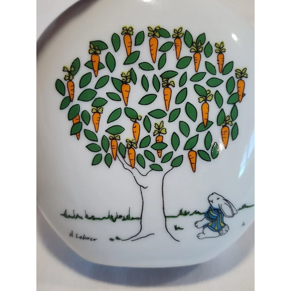 Vintage Oatmeal Studios Papel H Lehrer Rabbit Carrot Tree Bud Vase Japan